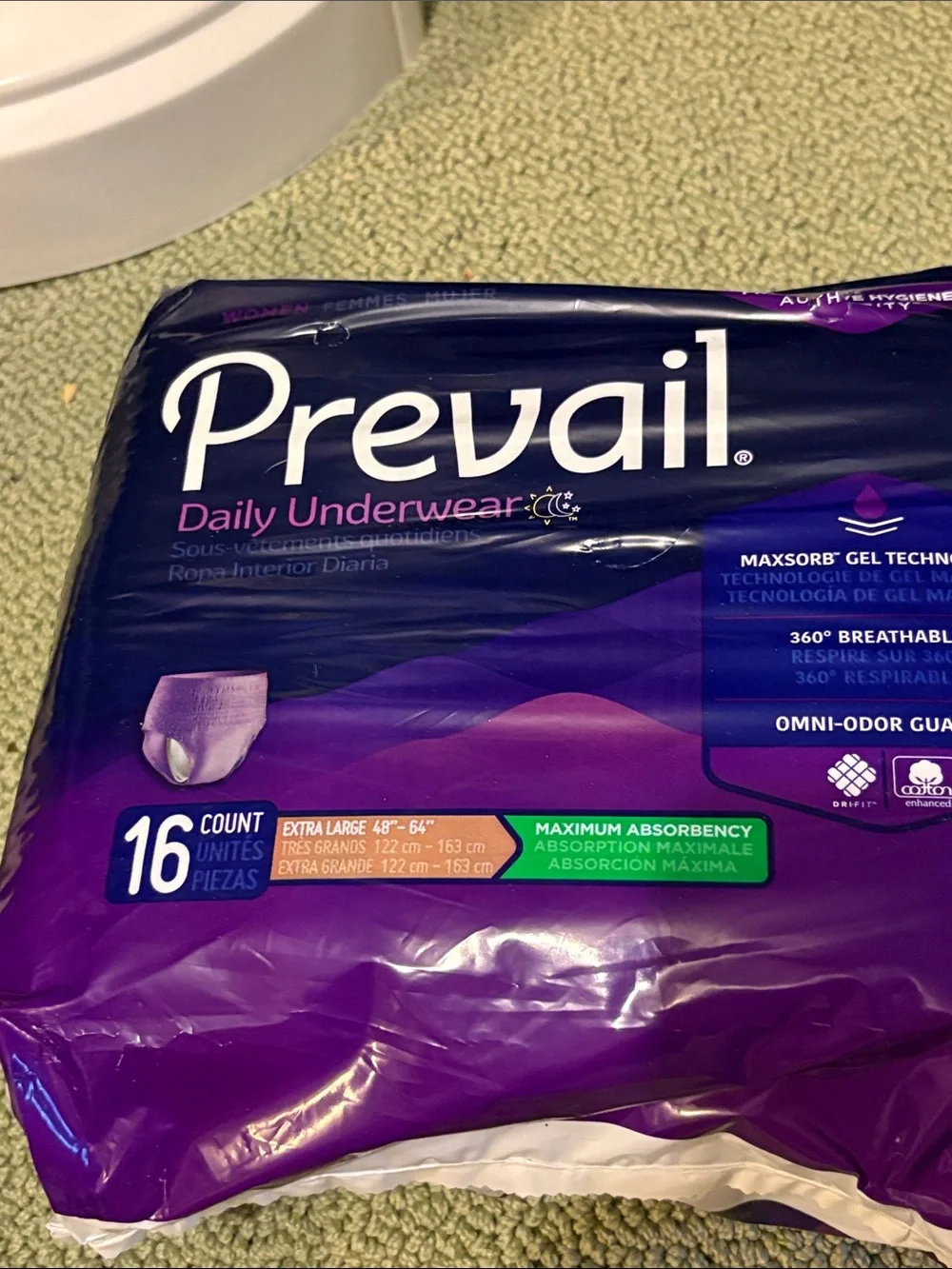 1 case - 4 packs of 16 Xlarge NWT Prevail daily underwear extra large